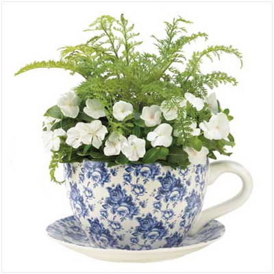#12686 Blue Floral Teacup Planter