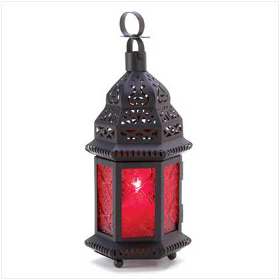 #13245 Red Glass Moroccan Lantern