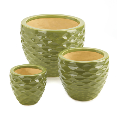 #15342 Green Faceted Planter Trio