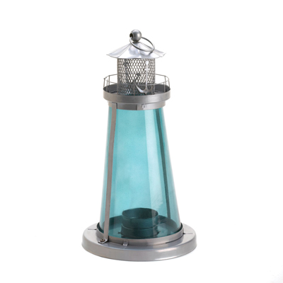 #15433 Blue Glass Watch Tower Candle Lamp