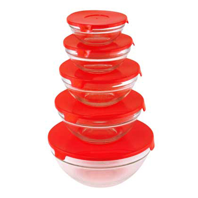 #15612 Glass Bowls with Lids - Red