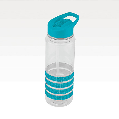 #15724 Aqua Blue Flip Top Bling Water Bottle