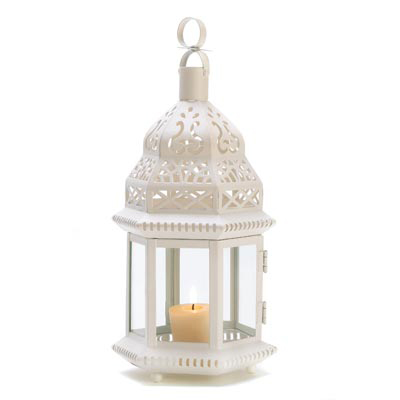 #D1064 White Moroccan Style Lantern